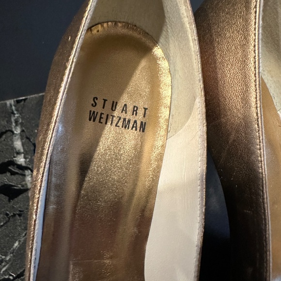 Stuart Weitzman Bronze Leather Open Toe Pumps - Picture 7 of 7